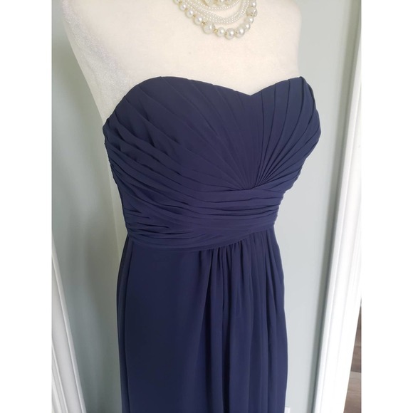 David's Bridal Navy Chiffon strapless dress 4 - Picture 5 of 5